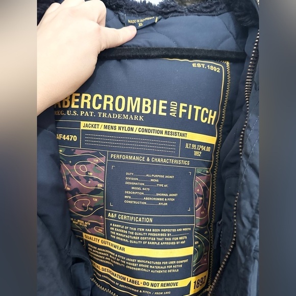 Abercrombie & Fitch Jacket Adult XL Navy Blue Hooded Zip Up Mens AF4470 - Picture 2 of 5